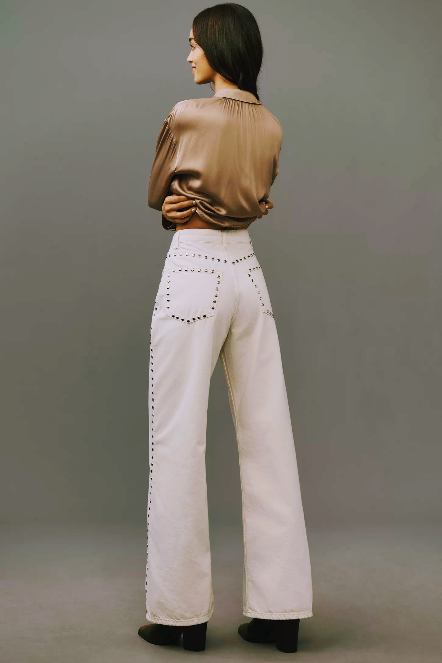 Stud emblissed White jeans