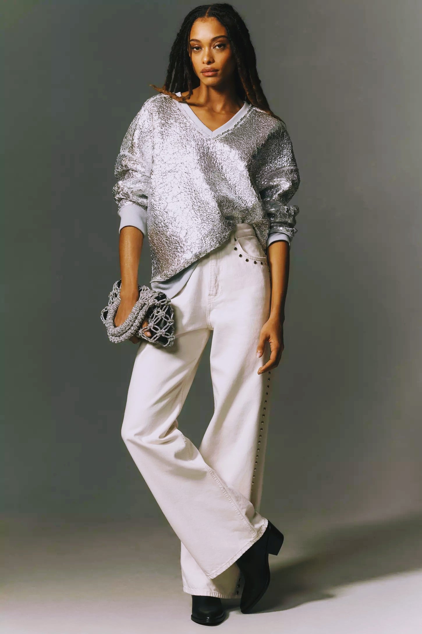 Stud emblissed White jeans